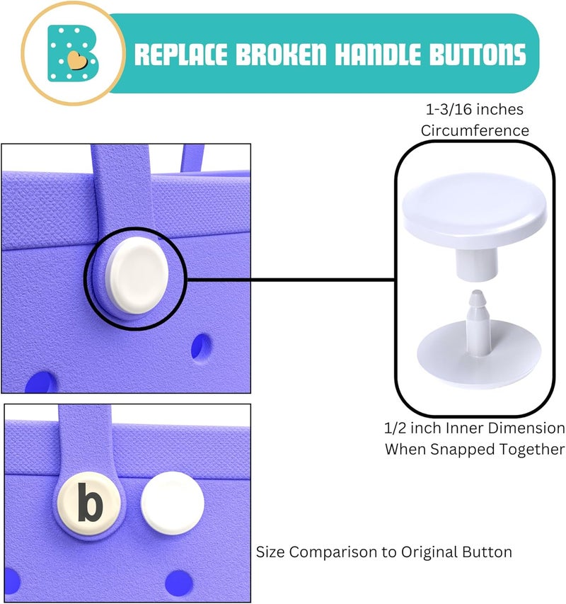 Bag Beans 4-Pack Replacement Buttons for Bogg Bag Handle Strap. Compatible with Bogg Bag Beach Tote Handles. Fix Your Bogg Bag Handle Quickly and Easily with Replacement Rivets - Image 2